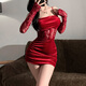 Lace spliced ​​pleated red velvet suspender hip lace skirt sexy can be worn outside 6198 indulge in midnight-red pleated buttocks