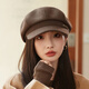 Jimmy Leaf Hat Women's Autumn and Winter New Style Elegant Thickened Woolen Octagonal Hat Korean Style Light Luxury Simple Beret Black One Size M (56-58cm)