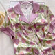Xuan Mulin Tulip Pyjamas für Frauen im Sommer Dünneis Seiden kurzärmelige Damen große Heimkleidung SDX#9902 Grüne Tulpen kurzärmelige Shorts M 75-95jin [Jin gleich 0,5 kg]