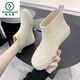 Woodpecker Japanese fashion rain boots for women winter anti-slip low-top water shoes water boots short tube rain boots car washing grocery shopping kitchen shoes rubber shoes trendy off-white (added velvet socks) 37 positive size
