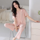 Pajama de Kuaishen para mujeres en verano algodón puro delgado pantalones de manga corta para mujeres en el collar de muñecas sueltas casuales de la madre femenina para usar ropa de la casa en el hogar 698 polvo suave l [160-165cm/100-125jin [Jin iguala 0.5 kg]]