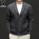 Playboy Cardigan Herren Winterjacke Männer vielseitiger dicker Nadelwolle Pullover vielseitiger gestrickter Pullover verdickter Männer Outerwear Faden schwarz 3xl 185