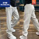 ROMON spring and autumn straight pants for men and women solid color versatile American trendy loose sports casual pants plus velvet and thickened men's casual off-white plus velvet and thickened 2XL recommended 140155Jin Jin equals 0.5 kg to wear