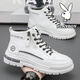 Playboy (Playboy) Zapatos para hombres High Top Otoño e Invierno Nuevo 2025 Casual Retro Retro espesa Altura que mejora los zapatos de cuero transpirable Botas de moda para hombres Martin White Grey 844 41