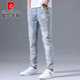 Pierre Cardin European Station 2025 Frühling und Herbst zerrissene Jeans Männer schlanke Füße trendy koreanischer Stil Heiße Diamant -Licht Farbe Dünne Hose hellblau 3890 Modelle 28