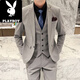 Playboy (PLAYBOY) men's suit suit Korean version slim fit groom wedding formal dress casual British iron-free suit jacket 1818 light gray suit + pants + vest XL recommended 120-135 Jin Jin equals 0.5 kg