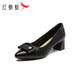 
Red Dragonfly Leap Moon Shoes High Heels 25 Spring Thick Heels Women's Shoes Pointed toe Workplace Small Leather Shoes Single Shoes WLB15124 Black 38