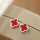 MIMORE S925 silver and red agate four-leaf clover earrings for women, fashionable, high-end, temperamental earrings for piercing, no need to remove and prevent clogging