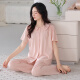Pajama de Kuaishen para mujeres en verano algodón puro delgado pantalones de manga corta para mujeres en el collar de muñecas sueltas casuales de la madre femenina para usar ropa de la casa en el hogar 698 polvo suave l [160-165cm/100-125jin [Jin iguala 0.5 kg]]