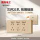 International Electrician Type 86 Concealed Expansion Socket with Switch Hotel Dormitory Wireless Multi-hole Conversion Wall Plug Household 250V Multifunctional Expansion Panel Champagne Gold-Three Openings 21 Holes Expanded to the Left