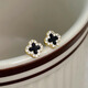 Mansheng S999 sterling silver needle black four-leaf clover earrings for women, high-end earrings, small and pierced ears, exquisite and non-allergenic earrings, S999 sterling silver needle, black four-leaf clover earrings, single