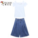 
Woodpecker Autumn Cropped Pants Dress Women's 2025 New Loose Six-point Five-point Mid-Pants Tiansi Thin Wide Leg Jeans Shorts 831# Blue Cropped Pants M