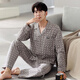 Catman (Miiow) Pyjamas pour hommes Spring and Automne Coton Pure Coton Longue 2025 Nouvel automne d'âge moyen et âgé père homme mince automne et vêtements d'hiver 3882 L (170 tailles) recommandés pour porter du poids 120-140