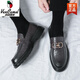 Western Region Kamel echtes Leder-Herren-Slipper fauler Trend Frühling Männerschuhe Britische Freizeitleder Schuhe Koreanische Version von Doudou Schuhen Männer 3518 Schwarz T.S.L Echtes Lederstil-Camel Official 38