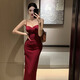 酷虎客晚礼服女2025新款性感法式醋酸针织吊带连衣裙女早春新款名媛御姐 9737黑色丝绒p S
