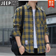 Jeep Spirit Jeep Plaid Camiseta informal de primavera y otoño Camisa de manga larga Top coreana RETRO SUMER SUMPLE K12111 M Azul + K12111 Amarillo Azul XL 125-145Jin [Jin iguala 0.5 kg]