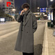 Pierre Cardin Korean style winter trendy thickened woolen coat men's British style 2024 casual extra long over-the-knee woolen windbreaker jacket black 3XL