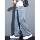 Lomon summer thin ice silk casual pants for men loose straight-leg Tennis denim wide-leg pants for men trendy brand trousers for men 1048 blue + 1048 black 2XL