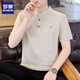 Luo Meng men's stand collar short-sleeved summer linen shirt t-shirt thin new Chinese style cotton and linen half-sleeved casual tops men's 62372 black XL