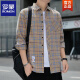 ROMON plaid casual shirt men's spring and autumn long-sleeved shirt Korean top retro loose summer thin jacket K12109 green (with fleece XL 125-145Jin [Jin equals 0.5 kg]