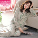 Modal pajamas women's spring and autumn pure cotton long sleeve autumn full cotton thin women's autumn and winter large-size autumn home clothing set XEQ-9215 lilac brown 2XL (175)