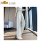 Pantalon de bananier en coton pur au premier diamètre pour femmes en été 2025 Nouvelle version étendue Haute taille pantalon de sport American Sports American 671 # White Grey [Version extra-longue] XL [Recommandé 120-135Jin [Jin est égal à 0,5 kg]]]