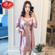浪莎（LangSha）睡衣女夏性感冰丝薄款春秋蕾丝中长袖睡袍家居服吊带睡裙女两件套 1105酒红 M M