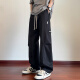 
Dingfengbaoluo pure cotton work pants men's retro versatile American casual handsome scimitar wide-leg long pants ZX02 black XL