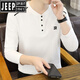 Jeep (JEEP) Henley collar long-sleeved T-shirt men's spring and autumn inner layering shirt men's cotton sweatshirt skin-friendly casual top off-white L 100-120Jin Jin equals 0.5 kg
