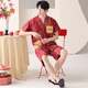 LangSha Couple Pajamas One Male One Female Summer Pure Cotton Thin Red Nightgown Wedding Festive Wedding 100% Cotton Home Clothes 7109 XL Female + 2XL Male