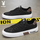 Playboy (PLAYBOY) men's shoes 2025 summer canvas shoes men's breathable board shoes ice silk casual sneakers black 42
