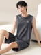 Pyjamas Herren Sommer Reine Baumwollhülsenweste Sommer Teenager Großgröße Dünne Freizeitkleidung für Herren, Set Ydy13657 XL Code (empfohlen 120-140jin [Jin gleich 0,5 kg]) Gleiche Größe