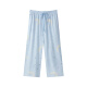 Drei Kanonen Frühling und Sommer dünne Pyjama-Hosen für Frauen 100% reine Baumwollhose mit mittlerer Hose, kariert mit Taschenkordelschnur, Wasserblau Mond-12041 m