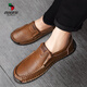 Région occidentale Camel en cuir supérieur Couche de vache Chaussures masculines Four saison Sole douce Sole confortable Couture à la main à la main