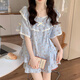 
LangSha pajamas for women in 2025 summer new spring and autumn floral cardigan sweet girl short-sleeved summer home wear suit M1283 blue [main picture] L [recommended 100-120Jin [Jin equals 0.5 kg] wear]