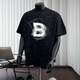Jinrenchu 2025 Été Nouveau American Star T-shirt lourd à manches courtes Ins Ins Round Round Col Top polyvalent M7 Black à manches courtes 733 S