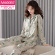 Modal pajamas women's spring and autumn pure cotton long sleeve autumn full cotton thin women's autumn and winter large-size autumn home clothing set XEQ-9215 lilac brown 2XL (175)