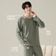 Hengyuanxiang pajamas men's round neck pullover long sleeve trousers suit summer pure cotton simple loose home clothing men zj-011-16778 L 170/