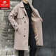 Pierre Cardin Autumn and Winter Korean Maillard Woolen Coat Men's Mid-Length Windbreaker Youth Thick Woolen Coat Brown XL