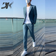 DK suit men's spring and summer new British style business formal wear Korean style trendy slim handsome casual suit off-white two-piece set L 114-125Jin Jin equals 0.5 kg