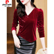 Pierre Cardin Cross V-Check Temperament Velvet Gold Velvet Camiseta de manga larga para la Base de la Base de la Base de la Base de la Camisa China Súper Bella de las Mujeres 2691 Borgoña M