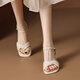 Belle-Tread Sandals для женщин, носящих 2025 летнюю новую мягкую подошву французского темперамента в середине каблука с густыми каблуками на юбке с одной полосой высокой каблуки Y683 Цвет абрикоса [Геометрический бриллиант в середине каблуки] Высота каблука 5 38