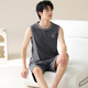 睡衣男夏季纯棉无袖背心夏天青少年大码男士薄款休闲家居服套装 YDY13657 L 码（推荐100-120斤）