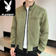 Playboy (Playboy) SPRIE y Autumn Jacket El nuevo traje de funcionamiento de los hombres Stand Collar Suede Turny Loose-Wind-Probar Fashion 9901 [Caki] XL [125-140Jin [Jin iguala 0.5 kg]]]
