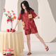 LangSha Couple Pajamas One Male One Female Summer Pure Cotton Thin Red Nightgown Wedding Festive Wedding 100% Cotton Home Clothes 7109 XL Female + 2XL Male