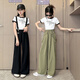 
Disney girls overalls spring and summer thin 2025 new girls large children summer suit girls summer black children's pants short sleeves 160
