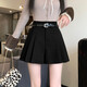 Hao'e black pleated woolen shorts for women in spring and autumn, versatile boot pants, high waisted, a-line, wide-leg casual pants, slimming, black without belt, L recommended 110-120 Jin Jin equals 0.5 kg