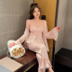 莫代尔秋冬季性感带胸垫冰雪丝睡衣女2025新款长袖春夏家居服吊带三件套 9226-2黑色 【两件套】 L 【100-120斤】
