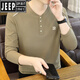Jeep (JEEP) Henley collar long-sleeved T-shirt men's spring and autumn inner layering shirt men's cotton sweatshirt skin-friendly casual top off-white L 100-120Jin Jin equals 0.5 kg