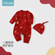优奇新生儿大红色连体衣婴儿哈衣春秋纯棉初生和尚服爬服男女宝宝内衣